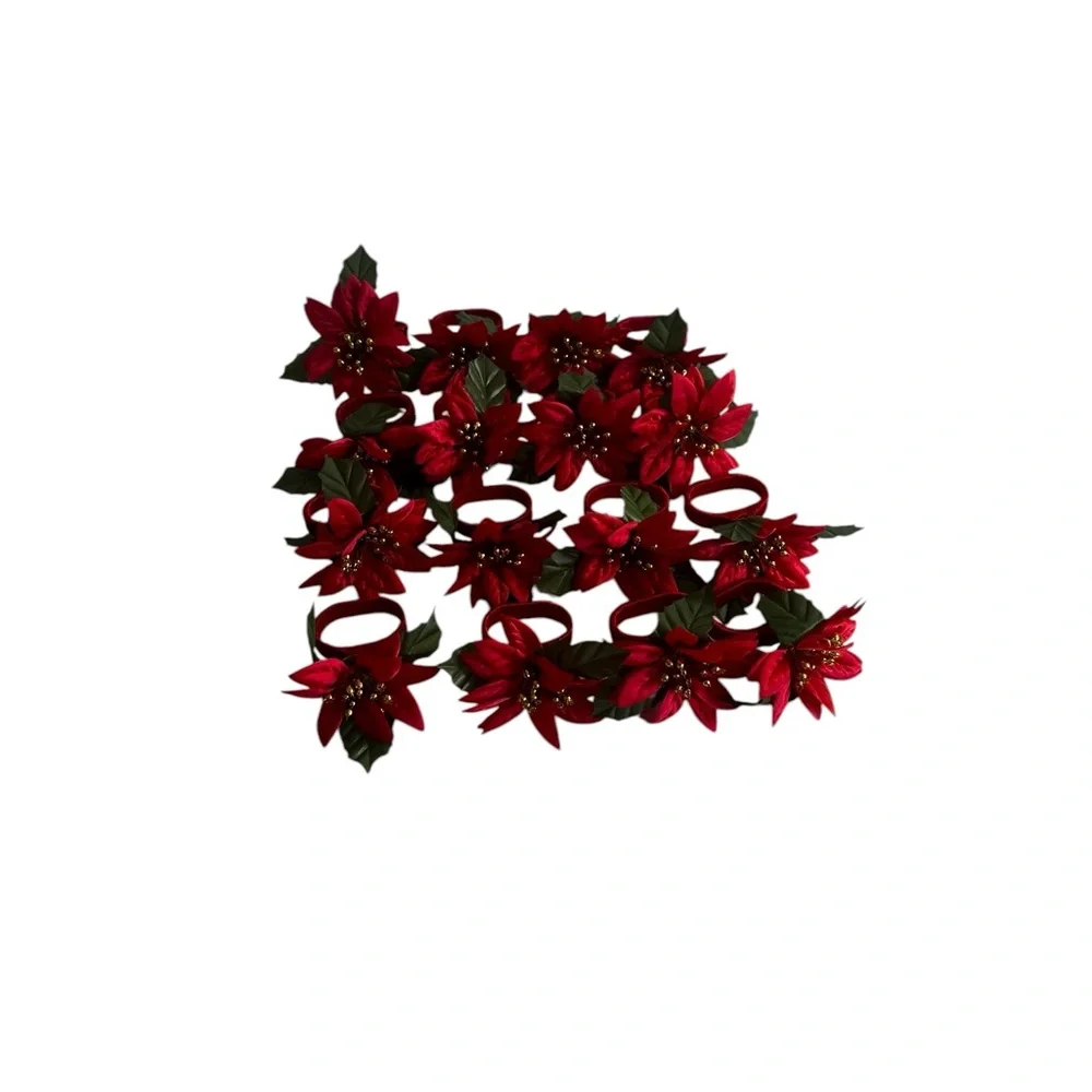 Set of 16 Red Poinsettias Custom Made DIY Christmas napkins holder